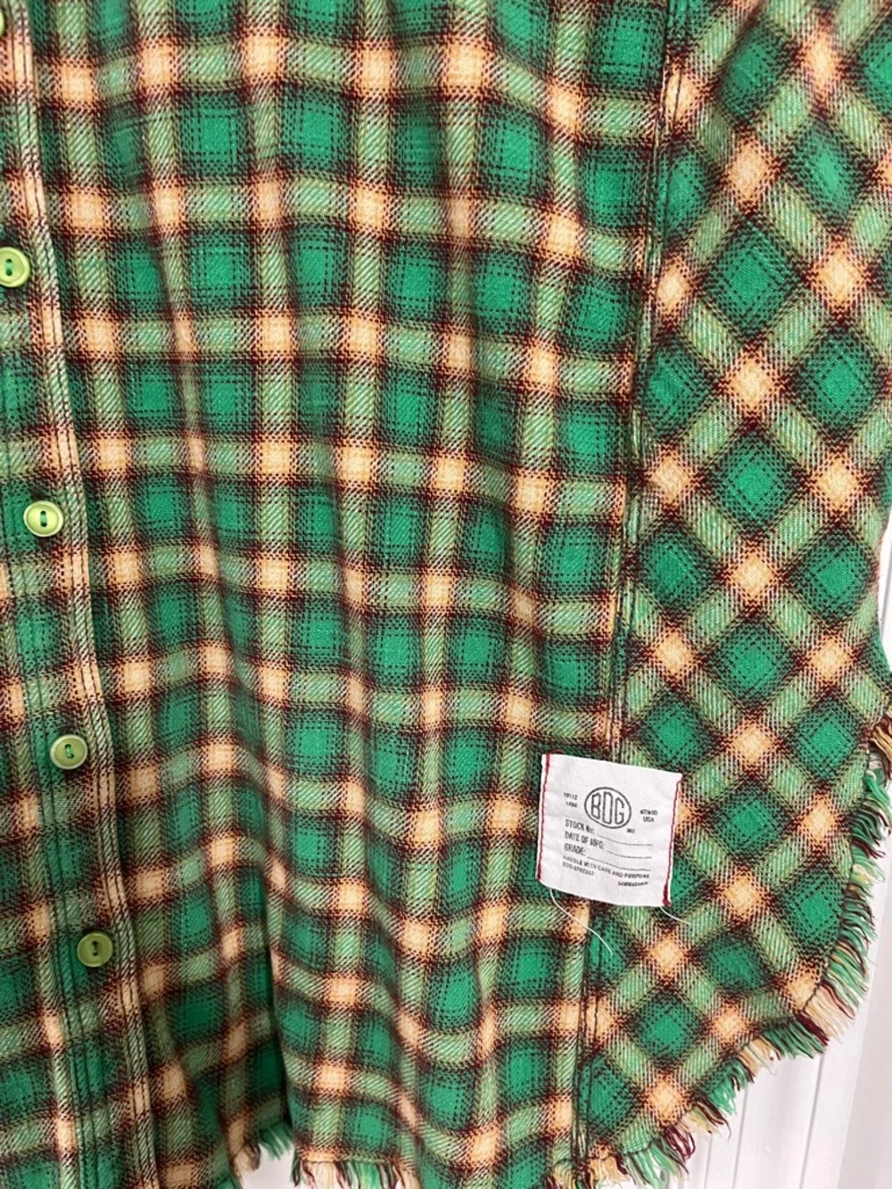 BDG Green Plaid Flannel Shirt with Tan Accents - Picture 4 of 6